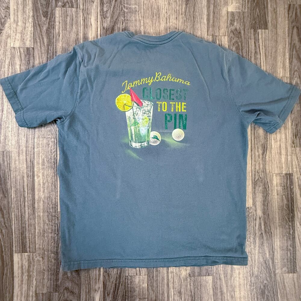 Tommy Bahama Closest to the Pin Golf Graphic Tee Blue Shirt Relax L 100% Cotton